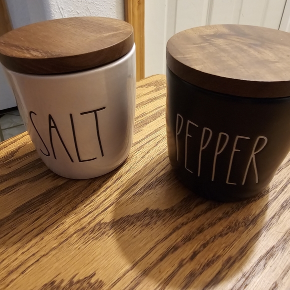 Rae Dunn Kitchen Rae Dunn Salt And Pepper Keepers With Wooden Lids